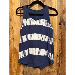 Tie Dye Tank Top Womens XS Navy White 100% Cotton Casual Summer Beach Lounge